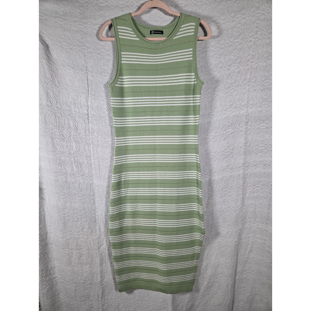 PrettyGarden Green Striped Sleeveless Knit Midi Sweater Dress Size M Beach Cover